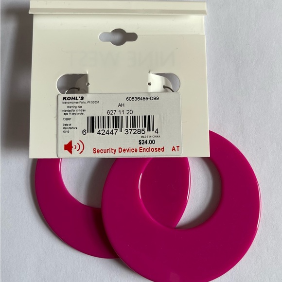 Nine West Large Plastic Pink Hoop Earrings - Picture 2 of 4